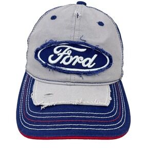 Ford Hat Cap Snapback Blue Gray Distressed Worn Dad  Trucks Racing Adult